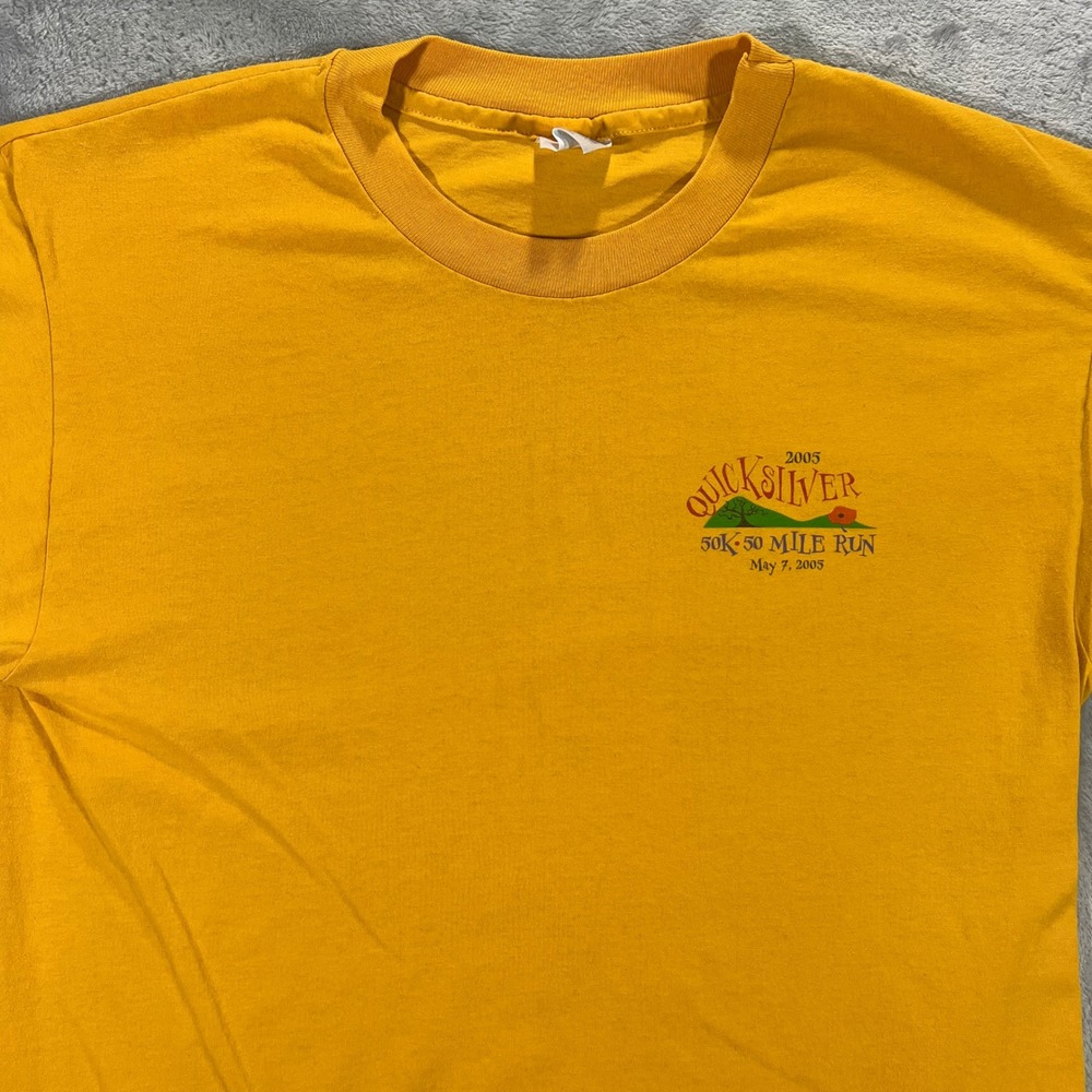 Vintage Quicksilver 50K Run 2005 USA Made  T-Shirt Adult Large Yellow Good Hanes